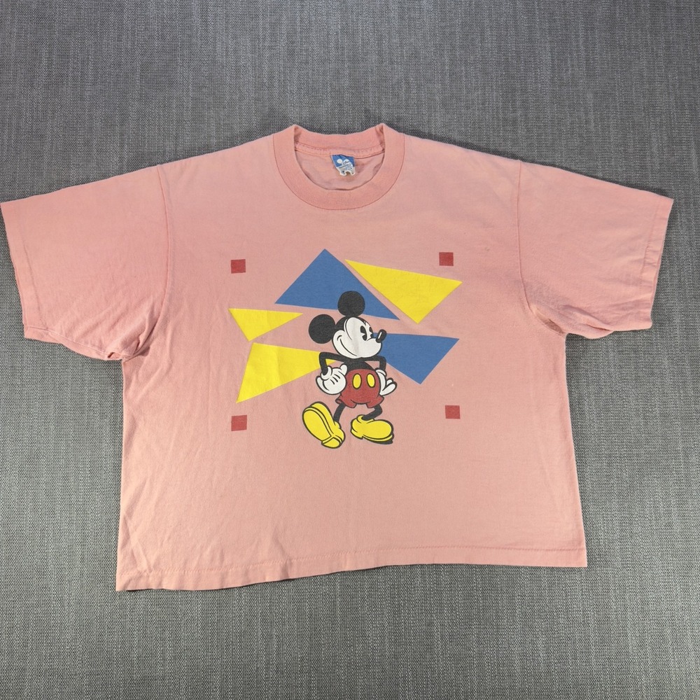 Vintage Disney Mickey Mouse Shirt Womens One Size Pink Geometric Graphic Tee USA